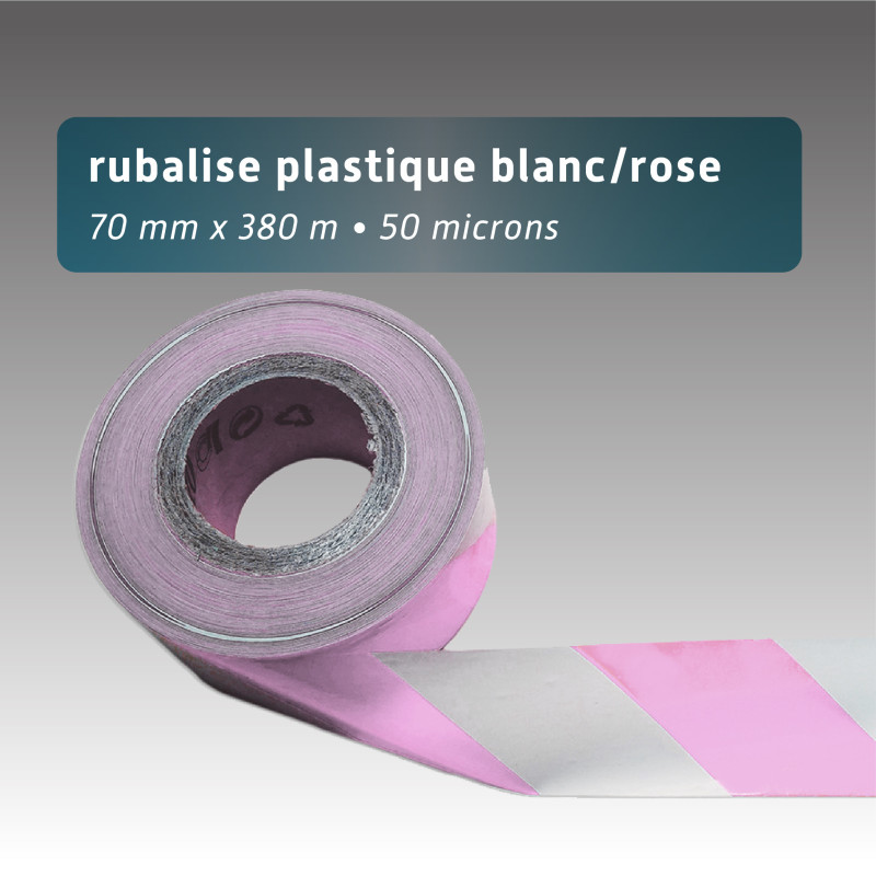 Rubalise de chantier en plastique recyclée 70mm*380m rose et blanche